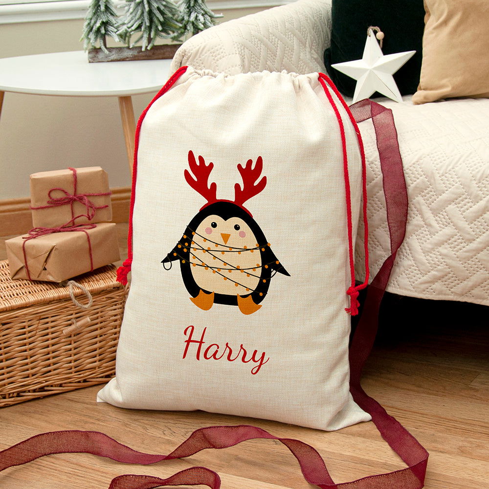 Personalised Christmas Penguin Christmas Sack - Lovesakes