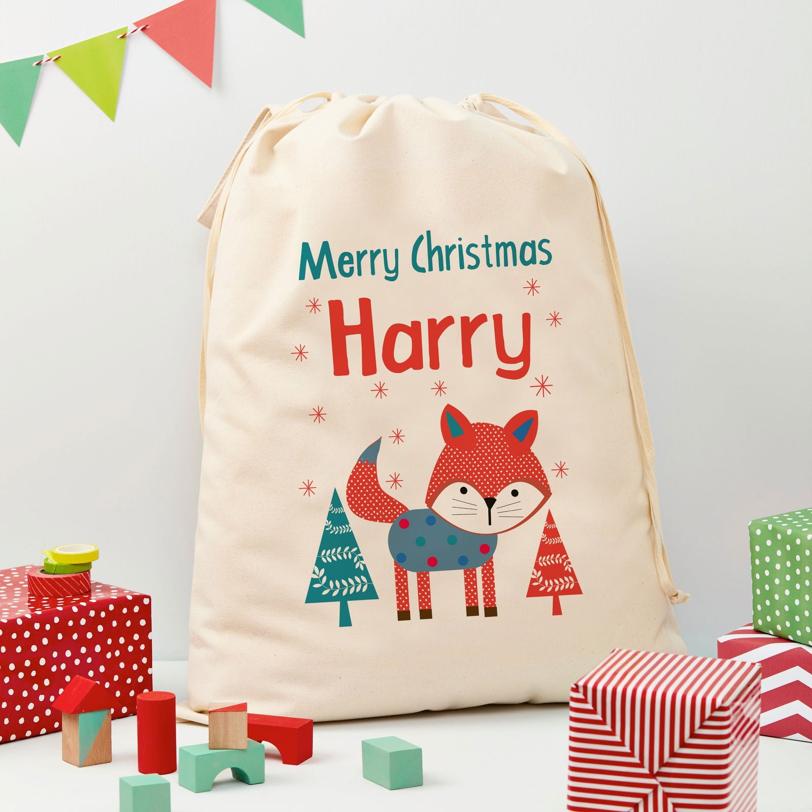 Personalised Festive Fox Christmas Sack - Lovesakes