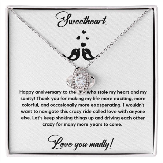 Sweetheart Love Knot Necklace With Anniversary Card