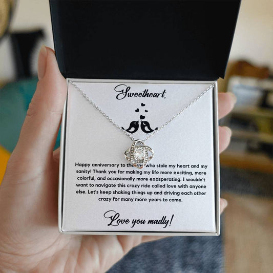 Sweetheart Love Knot Necklace With Anniversary Card
