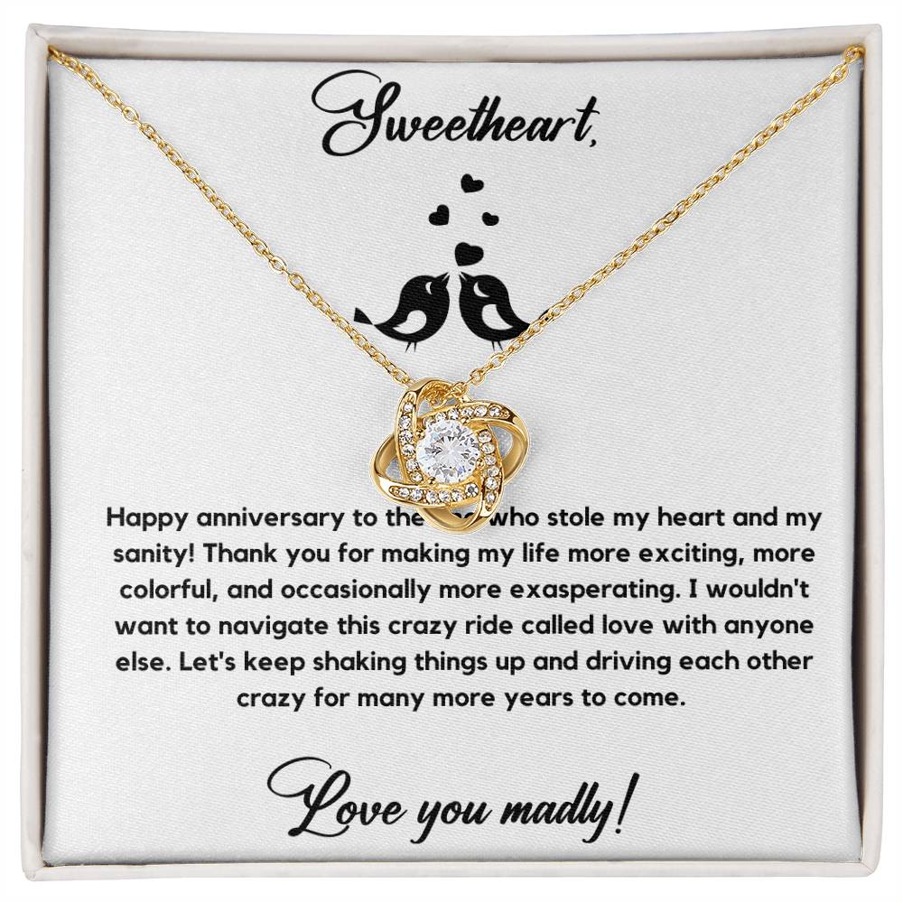 Sweetheart Love Knot Necklace With Anniversary Card 