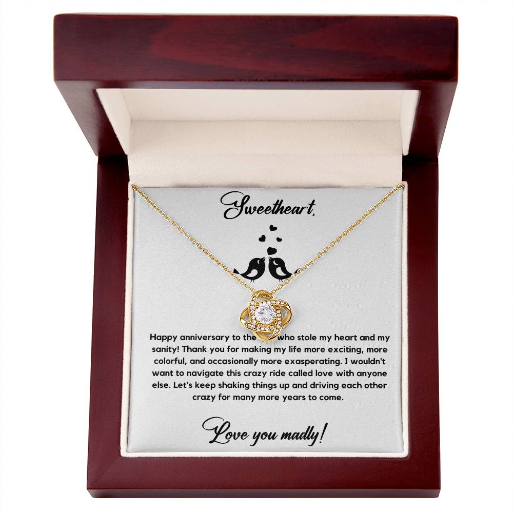 Sweetheart Love Knot Necklace With Anniversary Card 