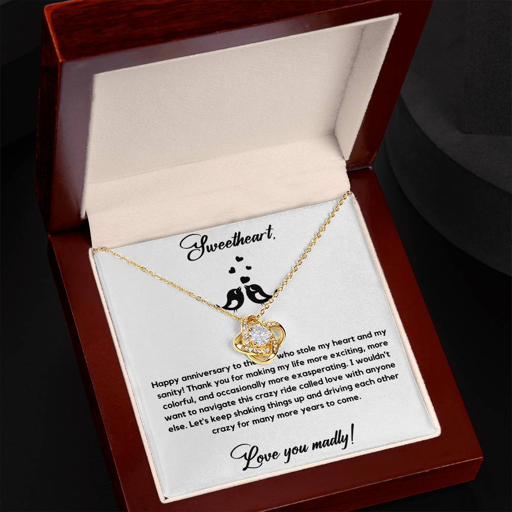 Sweetheart Love Knot Necklace With Anniversary Card 