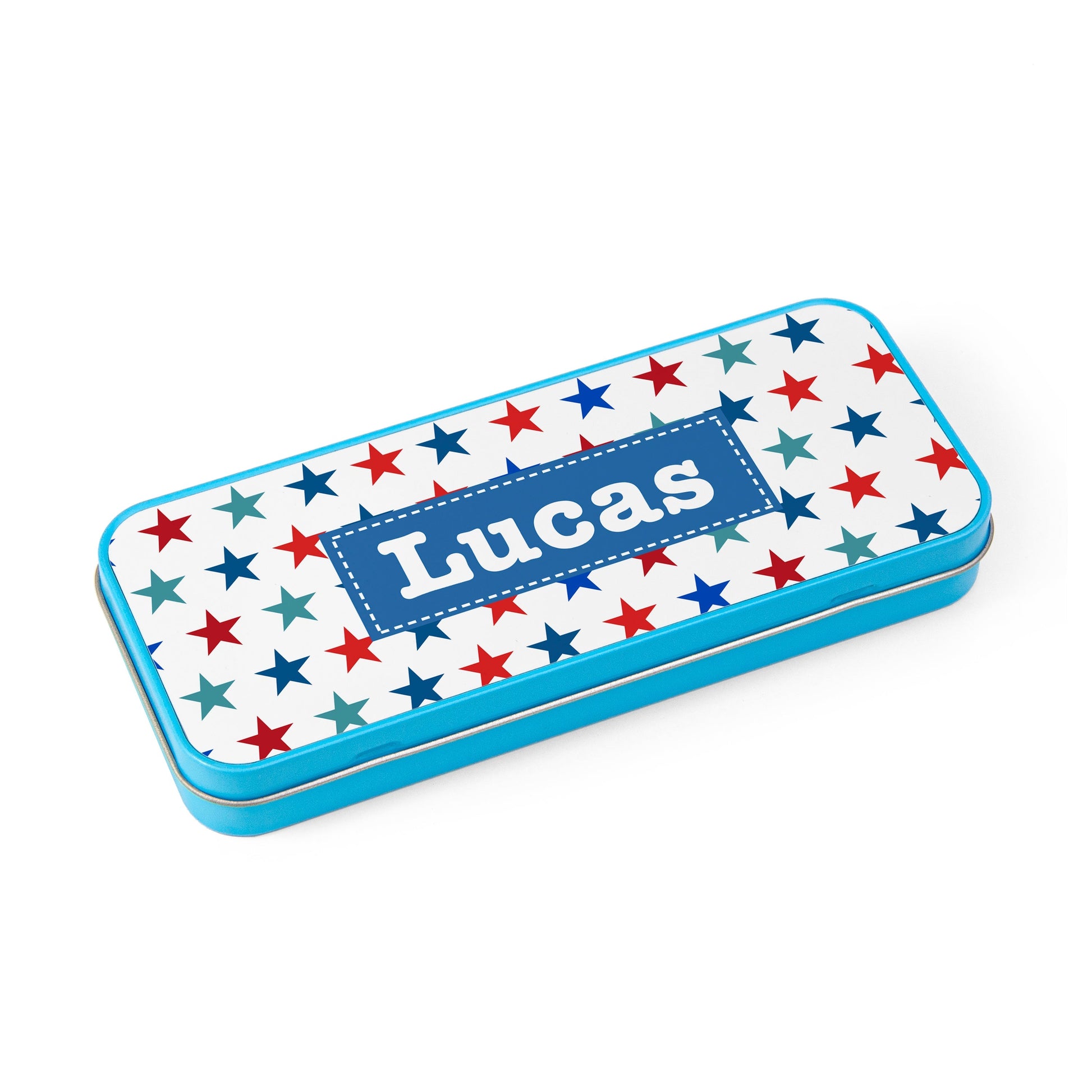 Personalized Pencil Cases - Personalized Boy's Blue Metal Pencil Case Tin 