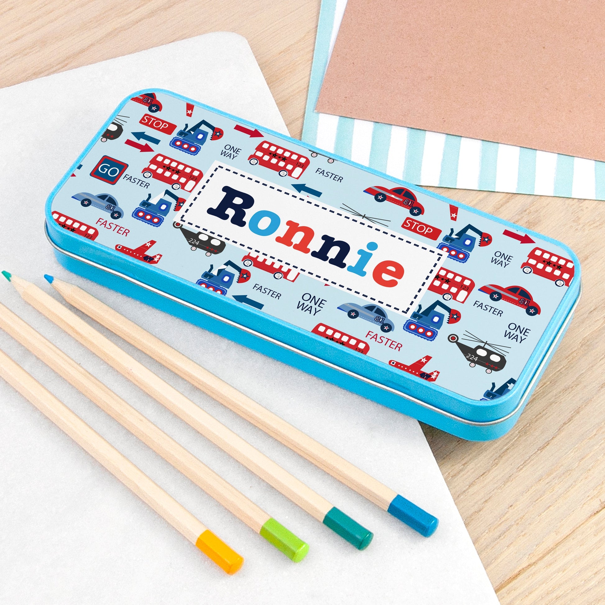 Personalized Pencil Cases - Personalized Boy's Blue Metal Pencil Case Tin 