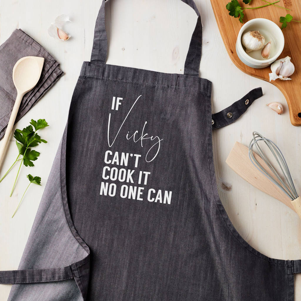 Personalized Apron - Personalized Grey Denim Can Cook It Apron 