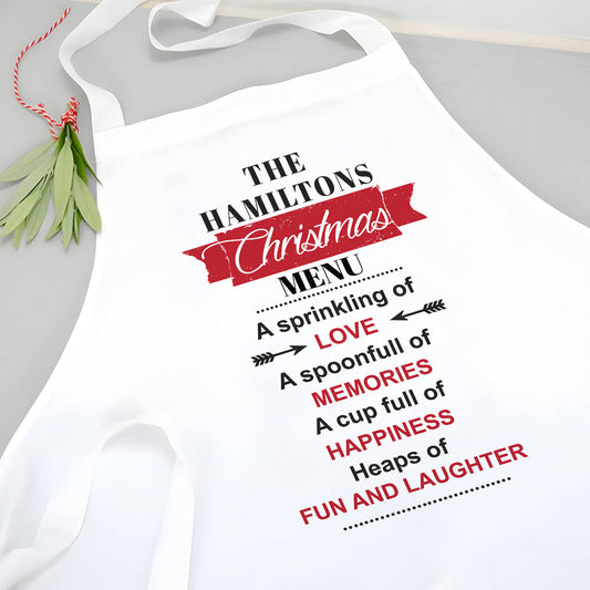 Personalized Family Christmas Menu Canvas Apron