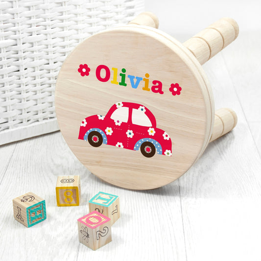 Personalized Kid’s Cute Car Wooden Stool