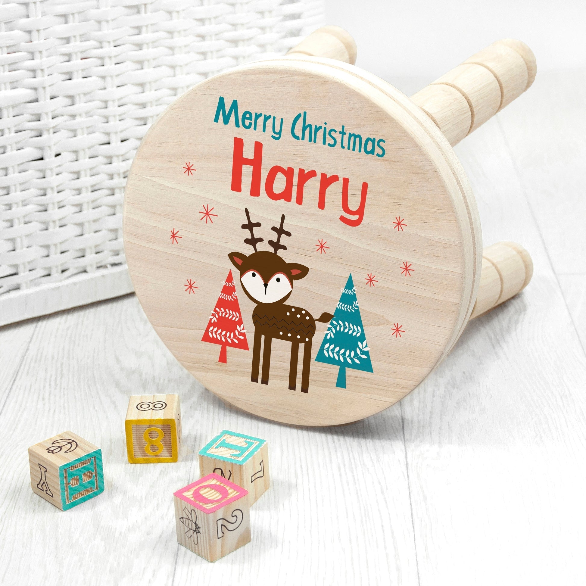 Personalized Kids Stools - Personalized Kid’s Reindeer Wooden Stool 