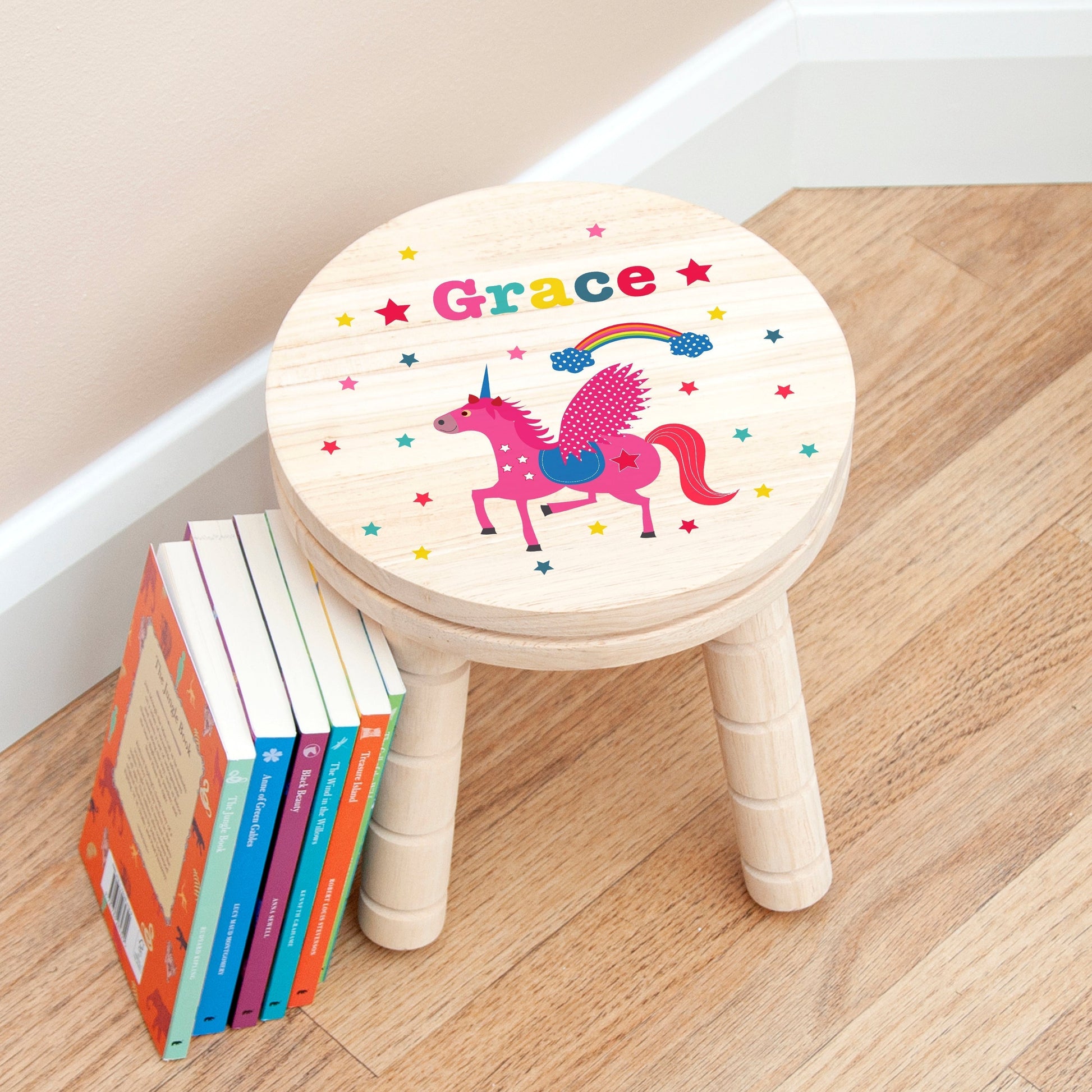 Personalized Kids Stools - Personalized Kid’s Unicorn Wooden Stool 