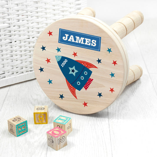 Personalized Kid’s Rocket Wooden Stool