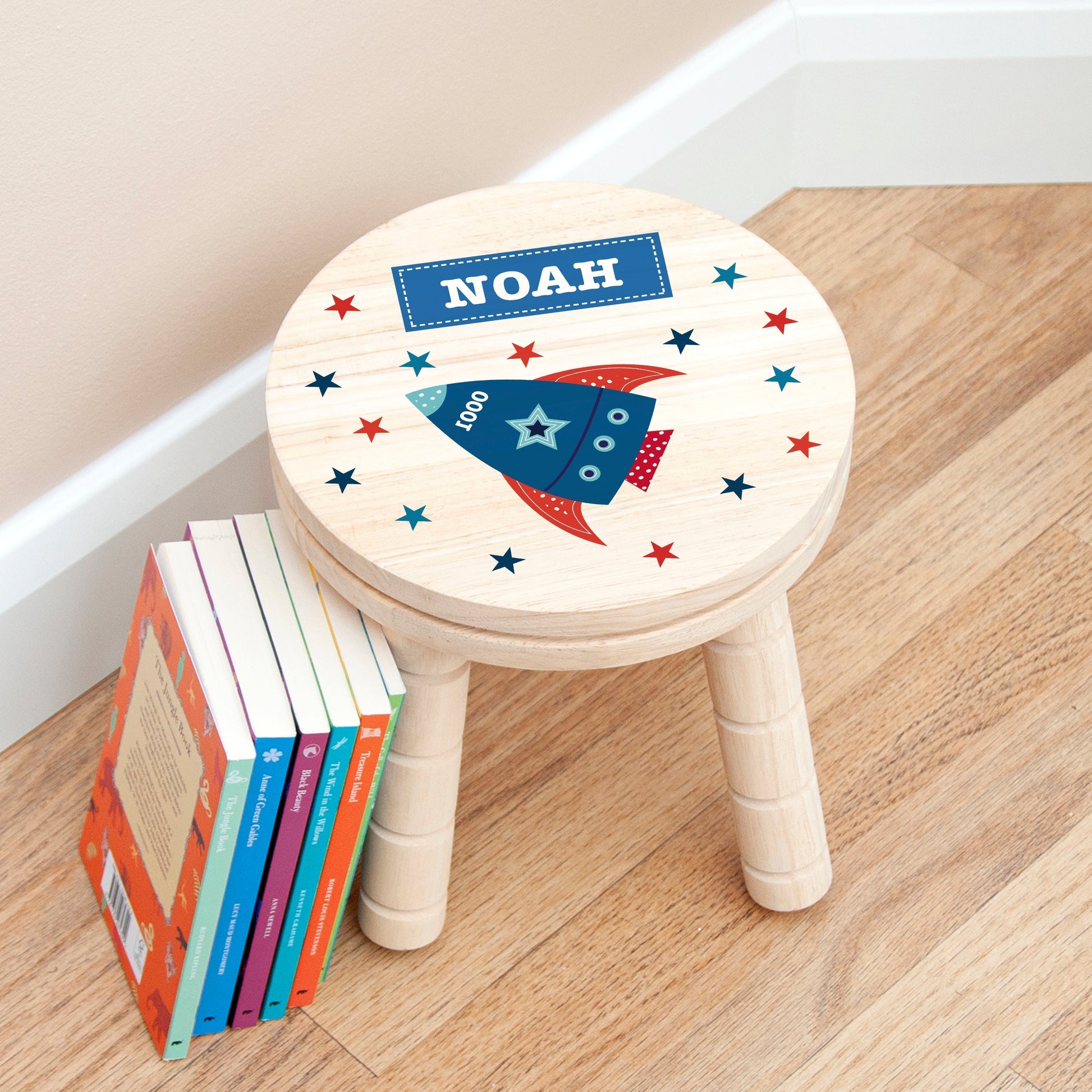 Personalized Kids Stools - Personalized Kid’s Rocket Wooden Stool 