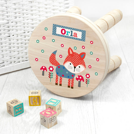Personalized Kid’s Fox Wooden Stool
