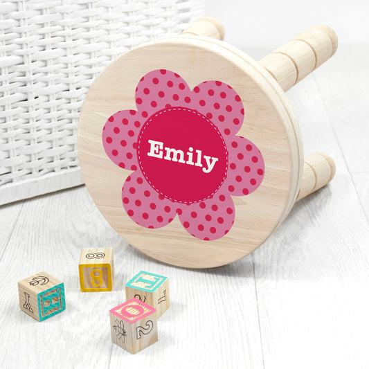 Personalized Kid’s Flower Wooden Stool