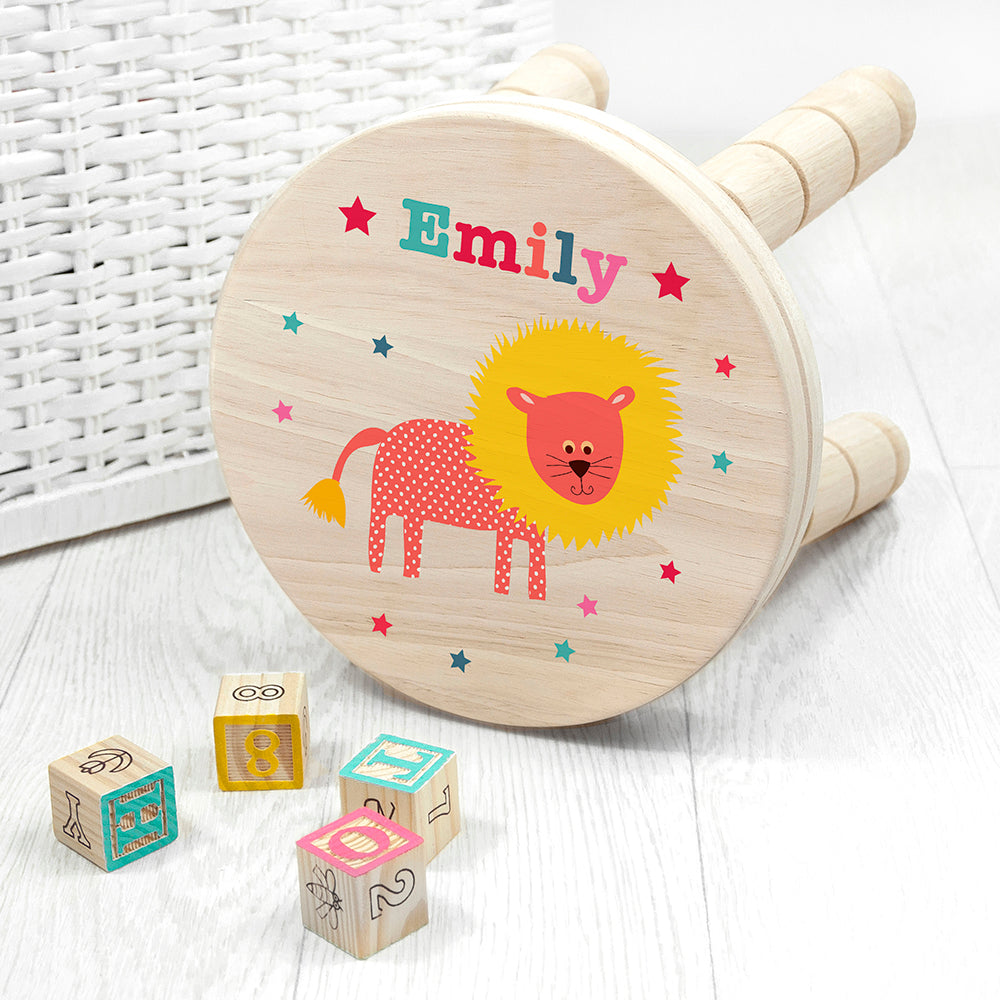 Personalized Kids Stools - Personalized Kid’s Lion Wooden Stool 