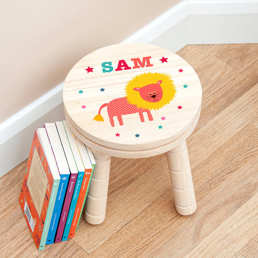 Personalized Kid’s Lion Wooden Stool