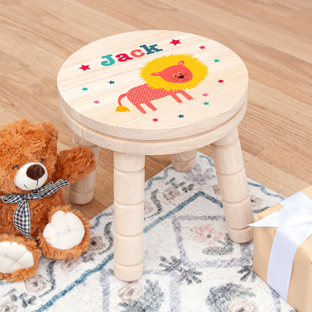Personalized Kids Stools - Personalized Kid’s Lion Wooden Stool 