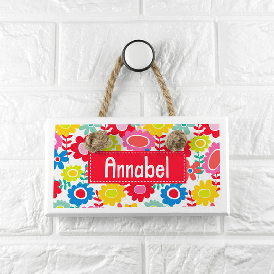 Personalized Kid’s Floral White Door Sign