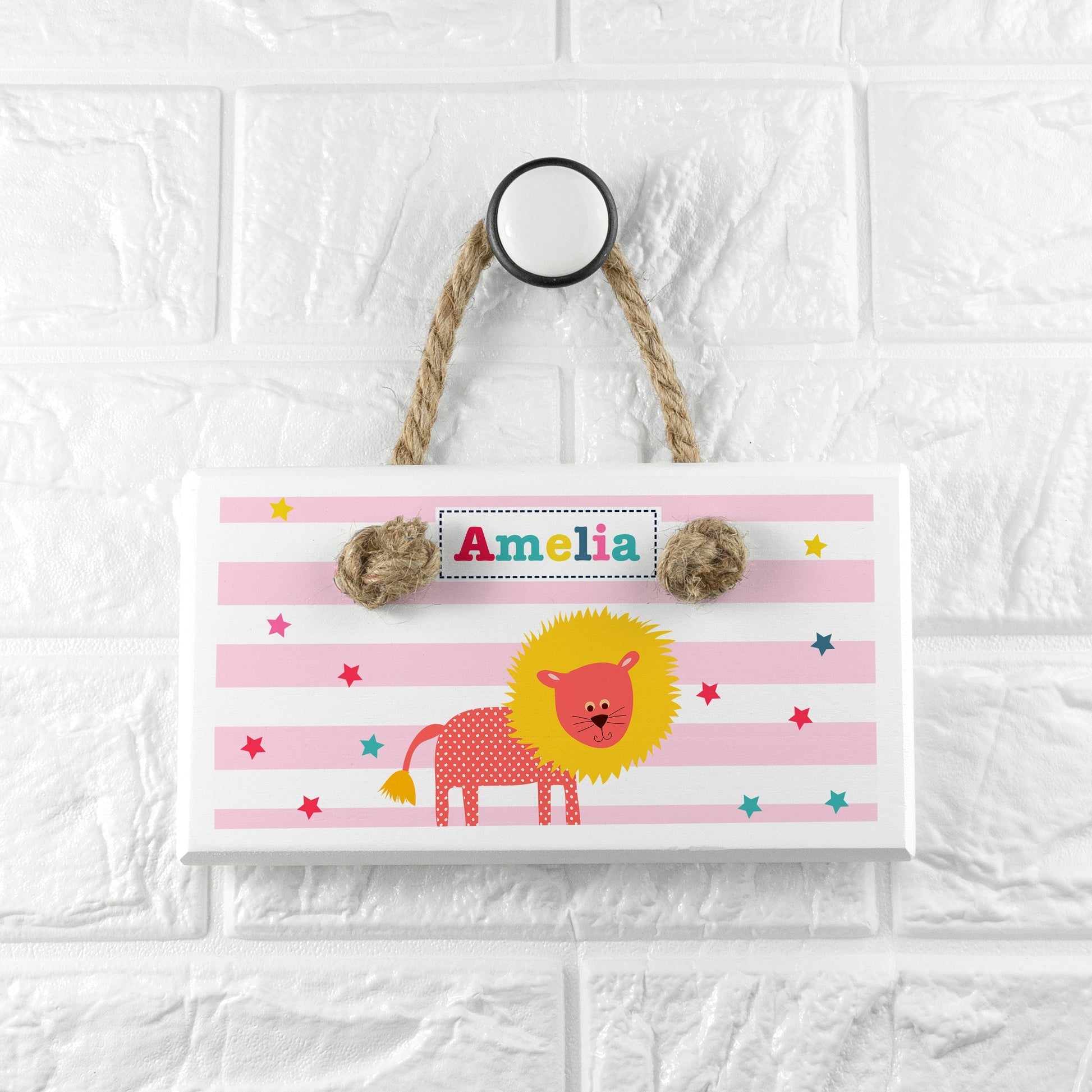 Personalized Signs - Personalized Kid’s Circus Lion White Door Sign 