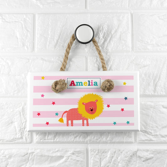 Personalized Kid’s Circus Lion White Door Sign