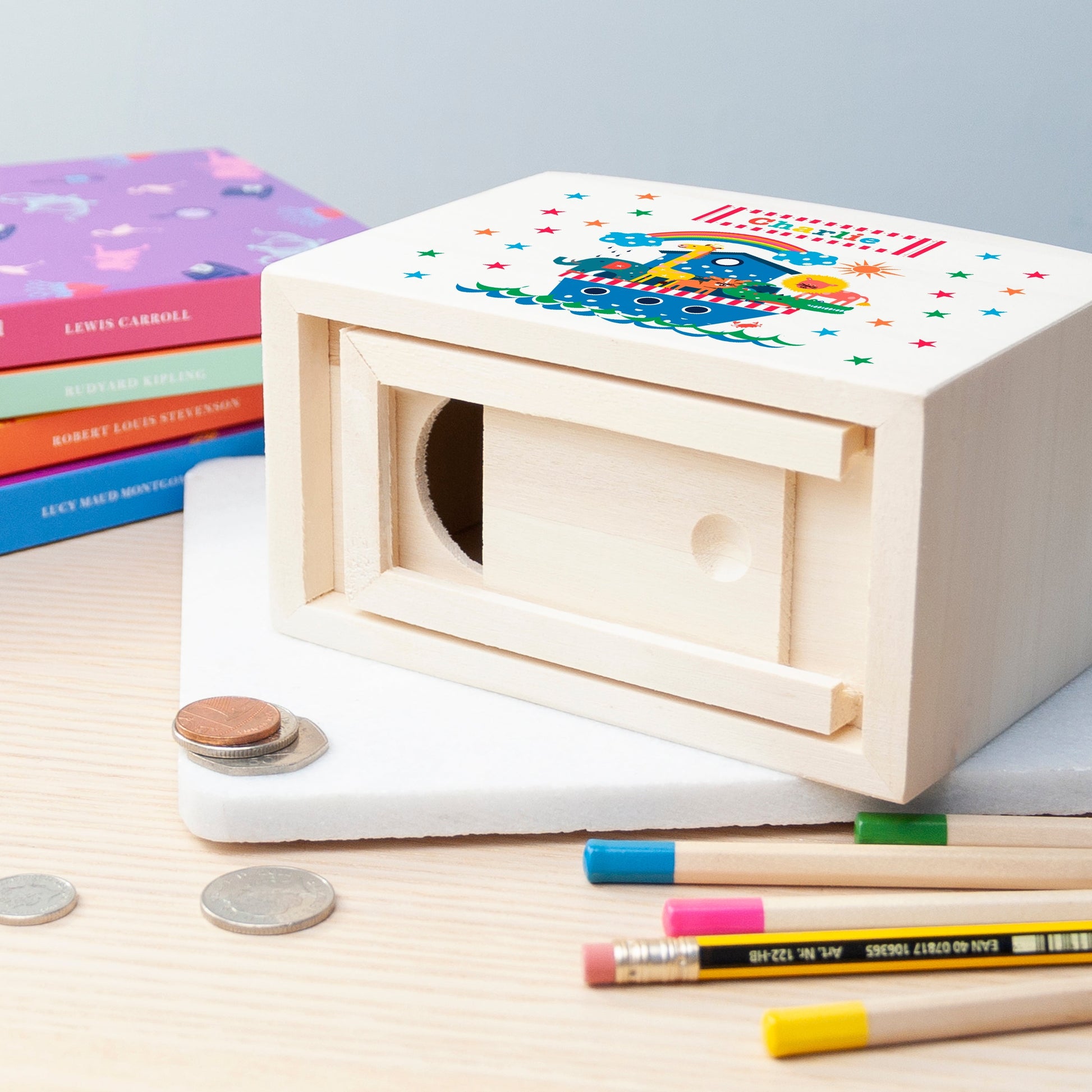 Personalized Money Boxes - Personalized Noah's Ark Wooden Money Box 