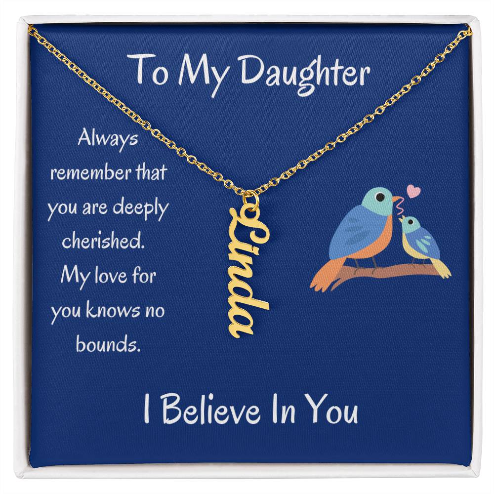 Vertical Custom Name Necklace + Daughter Messsage Card | Lovesakes