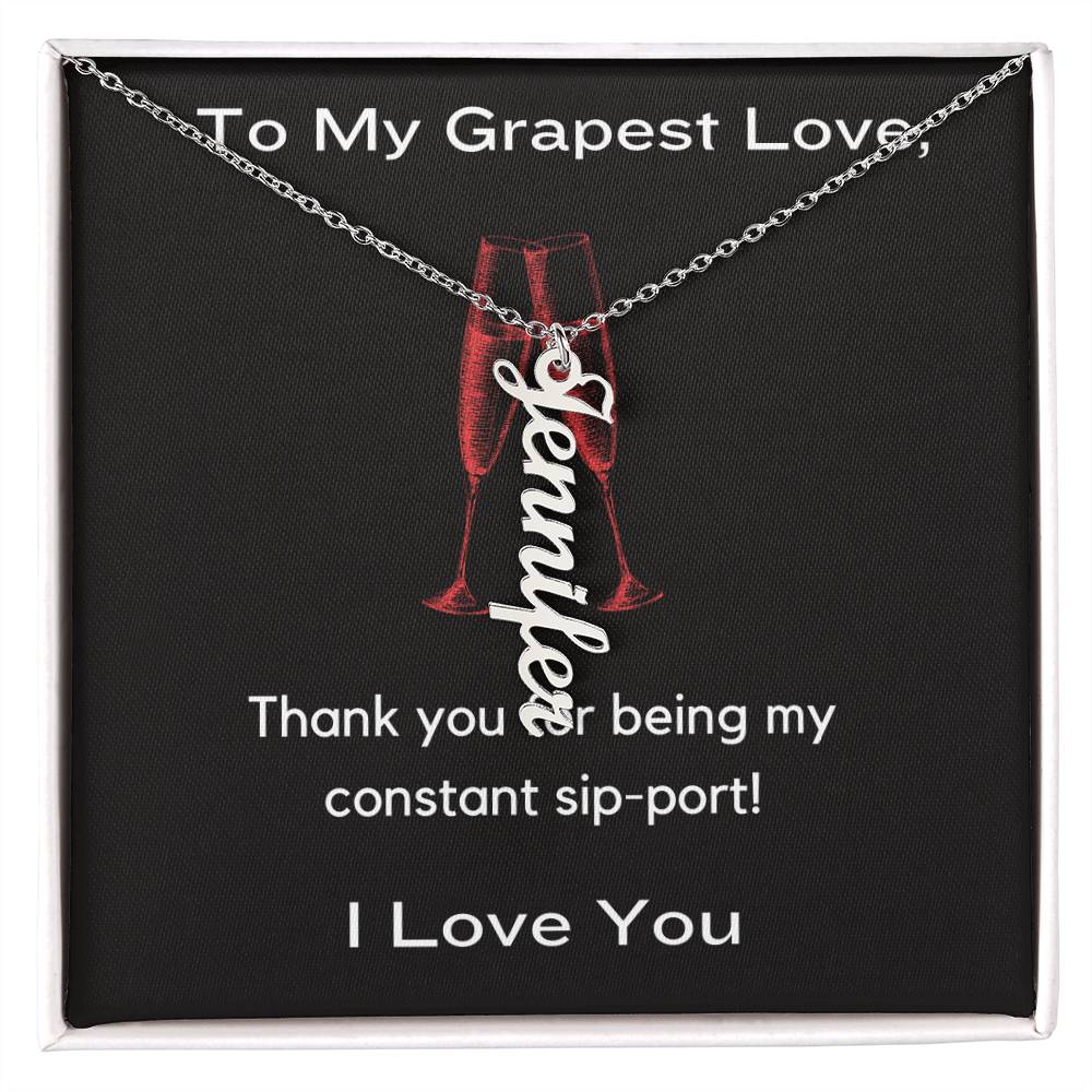 Vertical Name Necklace, My Constant Sip-port Message Card | Lovesakes