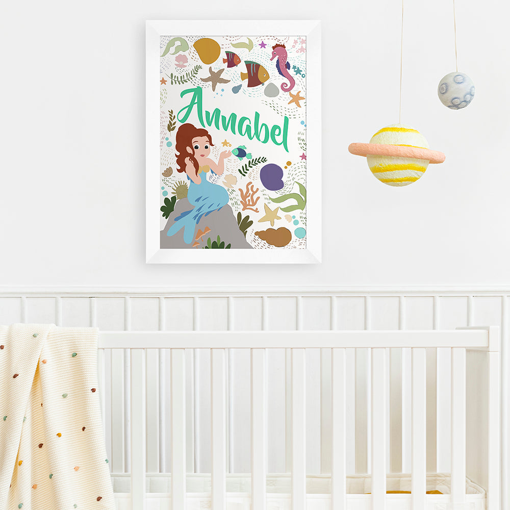 Personalized Wall Print - Personalized Children's Under The Sea Mermaid Print 