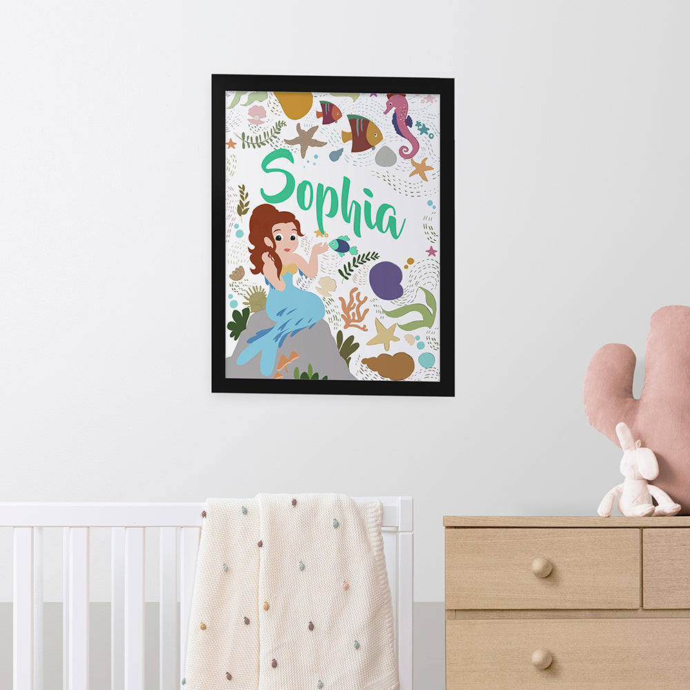 Personalized Wall Print - Personalized Children's Under The Sea Mermaid Print 