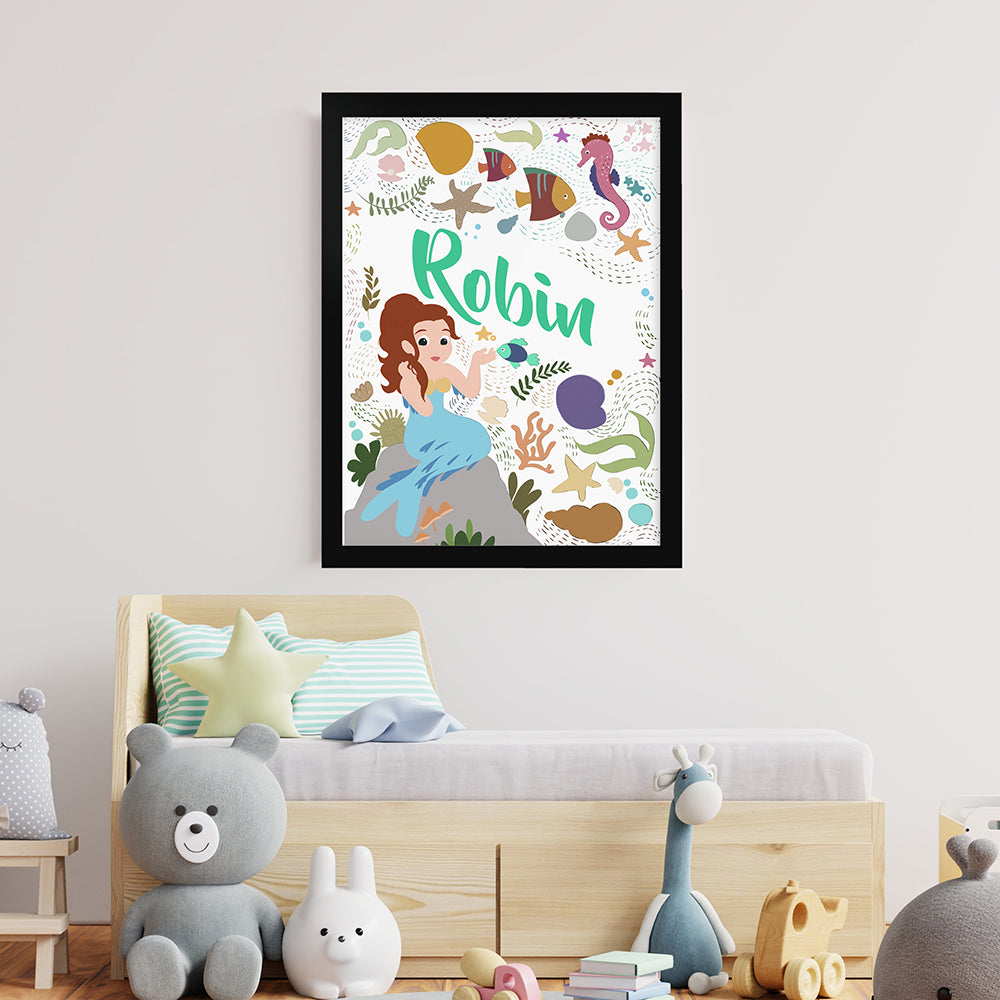 Personalized Wall Print - Personalized Children's Under The Sea Mermaid Print 