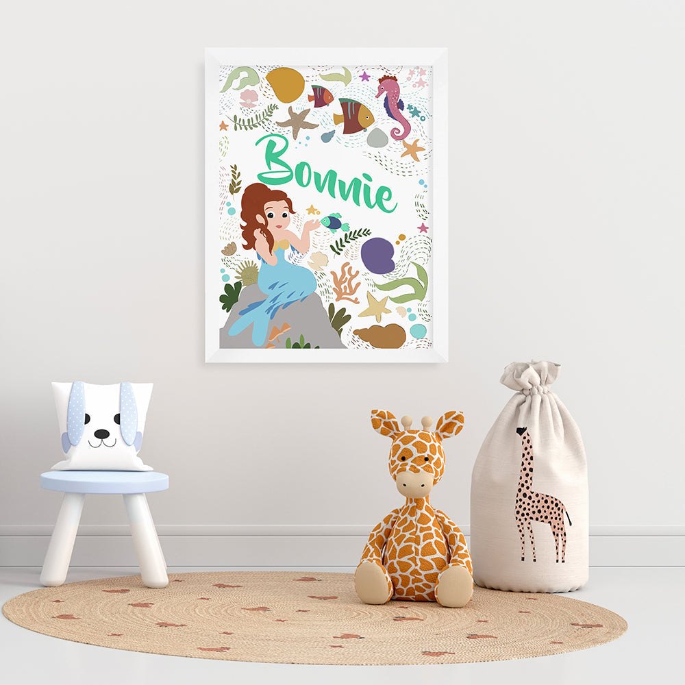 Personalized Wall Print - Personalized Children's Under The Sea Mermaid Print 