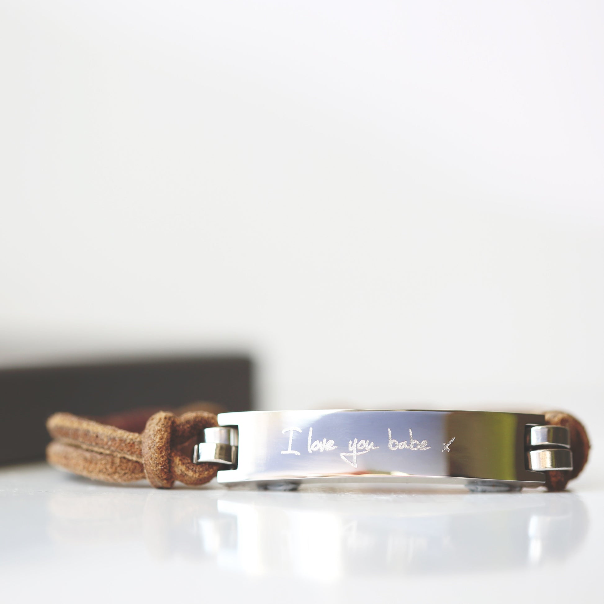Personalized Men's Bracelets - Men's Leather Tan Bracelet 