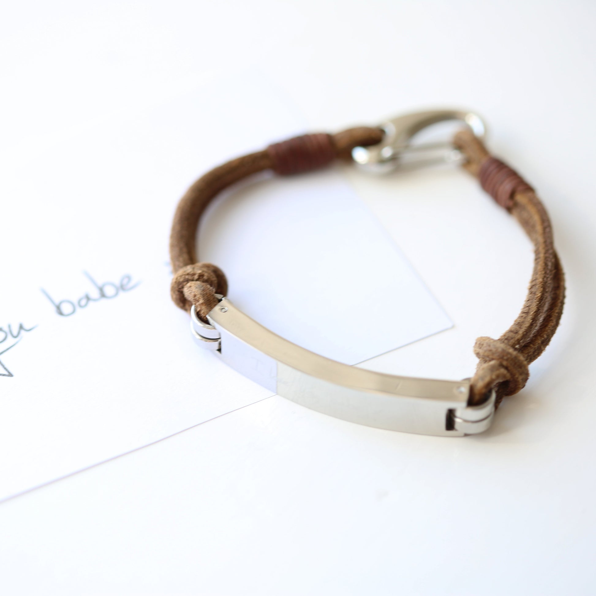 Personalized Men's Bracelets - Men's Leather Tan Bracelet 