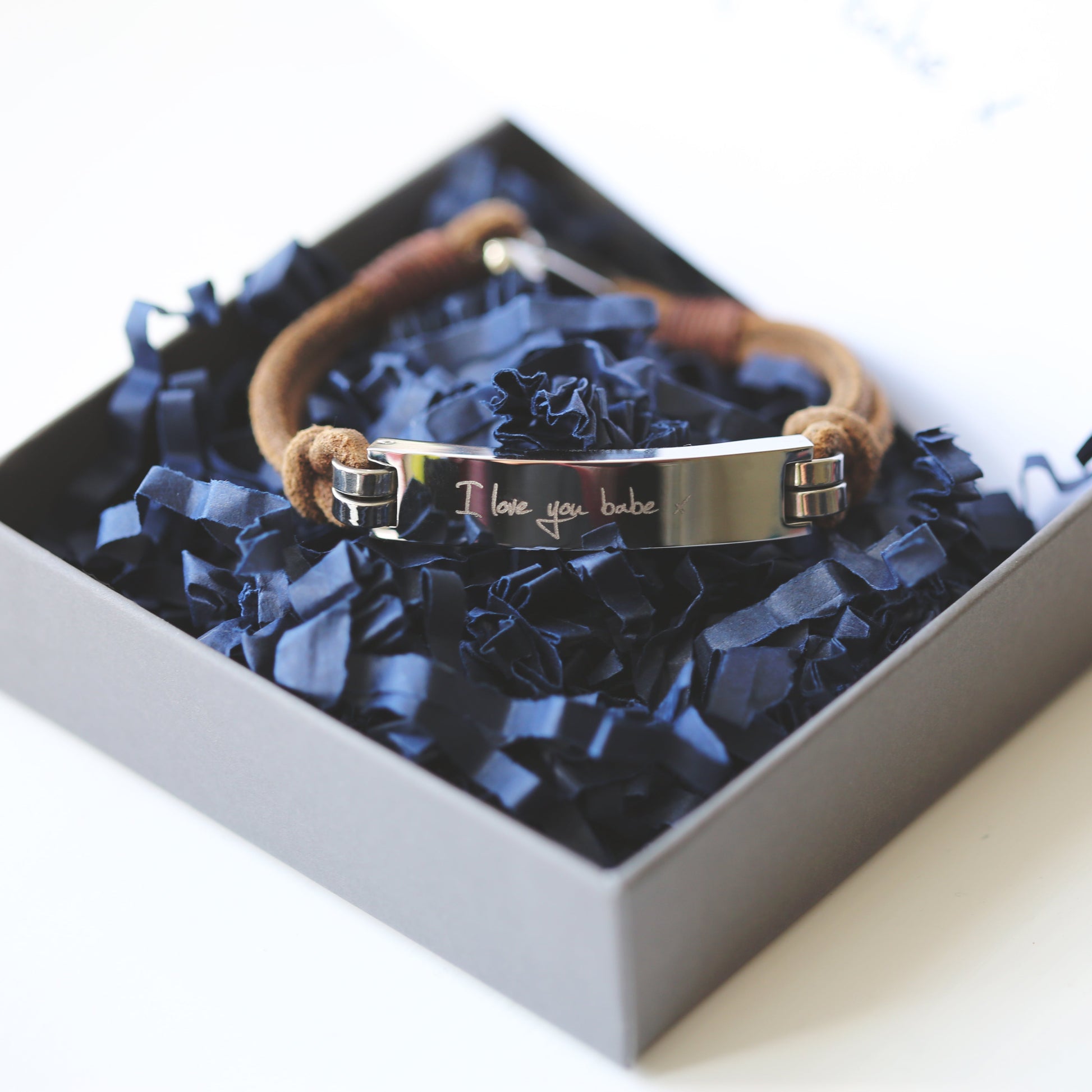 Personalized Men's Bracelets - Men's Leather Tan Bracelet 