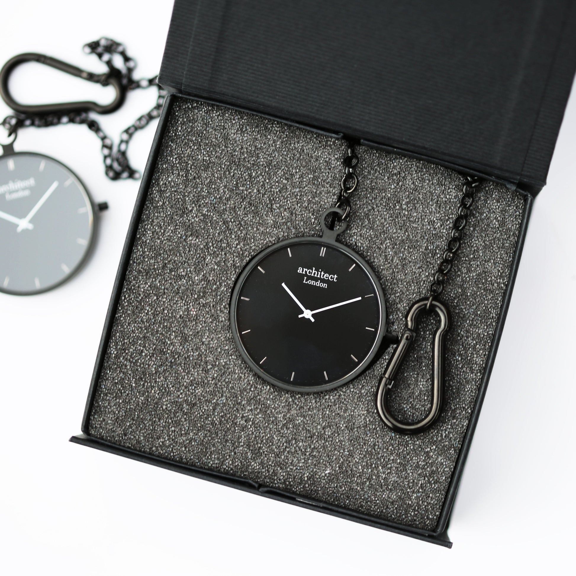 Personalized Pocket Watches - Modern Pocket Watch Black - Modern Font Engraving 