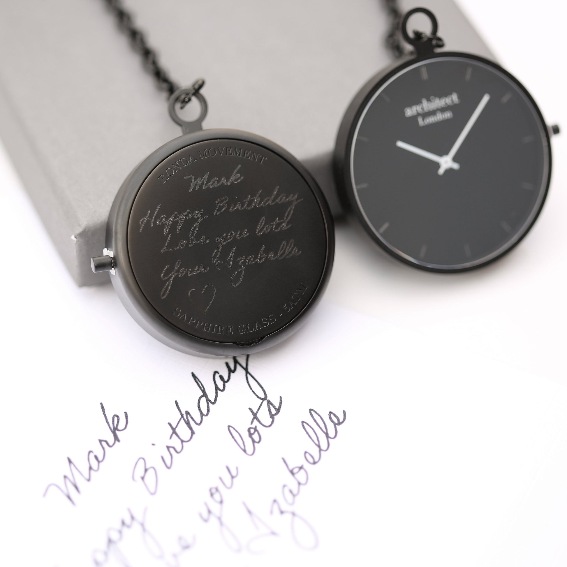 Personalized Pocket Watches - Modern Pocket Watch Black - Handwriting Engraving 