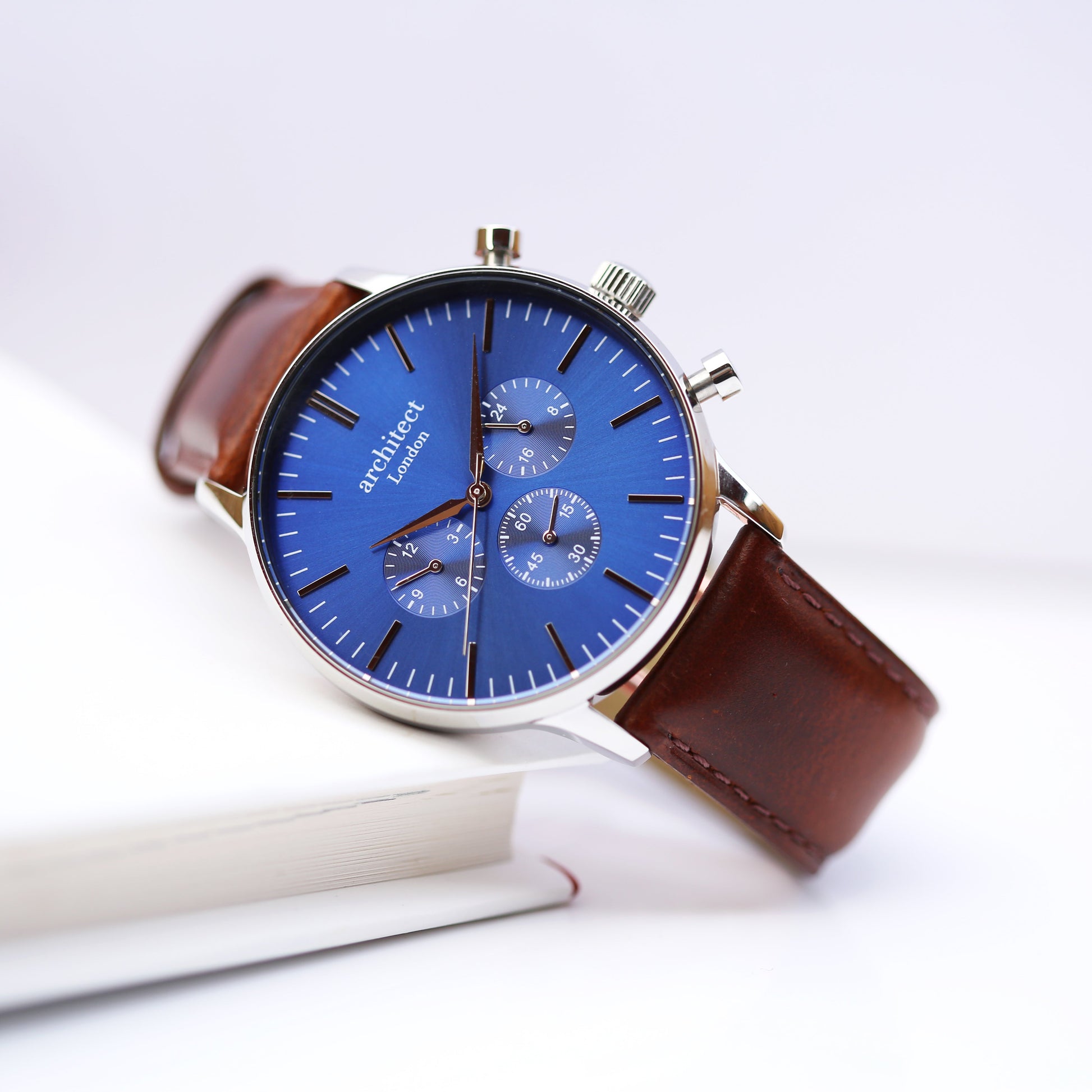 Personalized Men's Watches - Men's Handwriting Engraved Watch - Architect Motivator Blue Face 