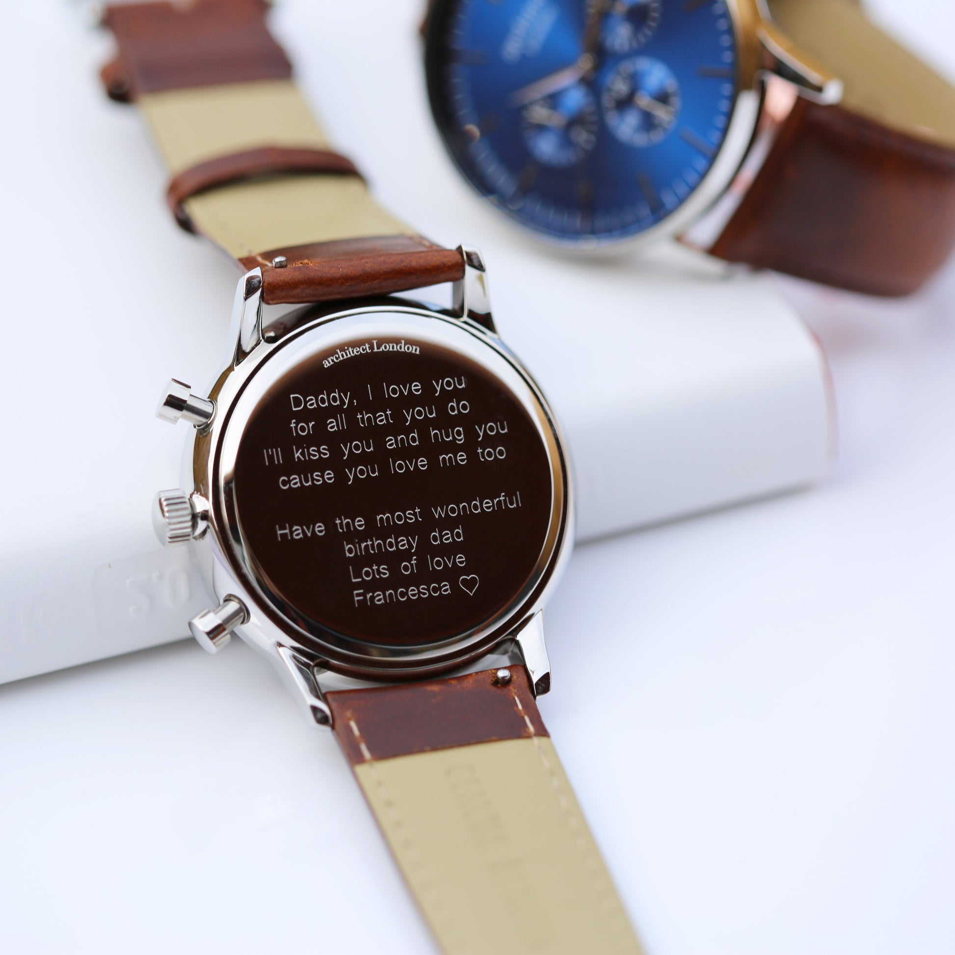 Personalized Men's Watches - Modern Font Engraving - Men's Architect Motivator With Walnut 