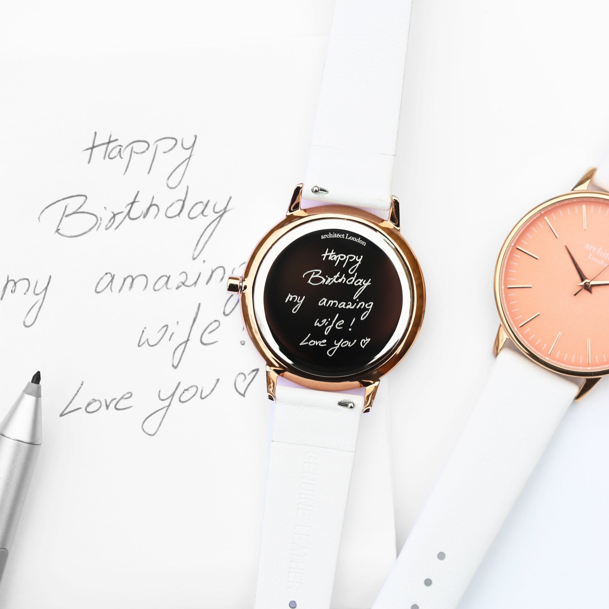 Personalized Ladies' Watches - Ladies Handwriting Engraved Watch In White 