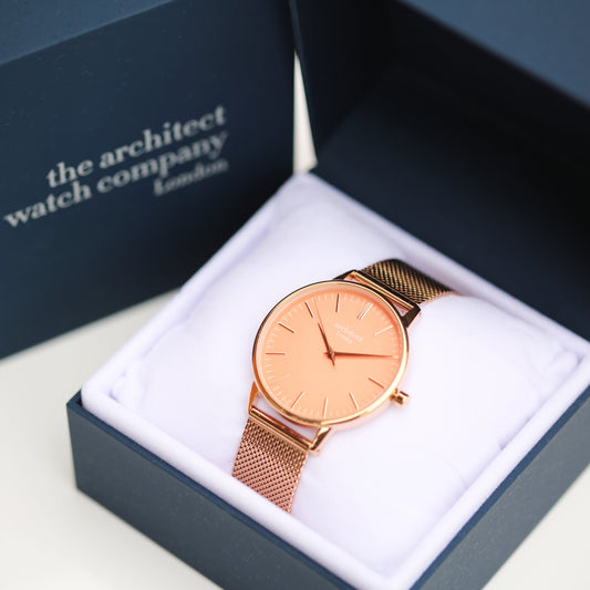 Handwriting Engraved Watch In Rose Gold Strap