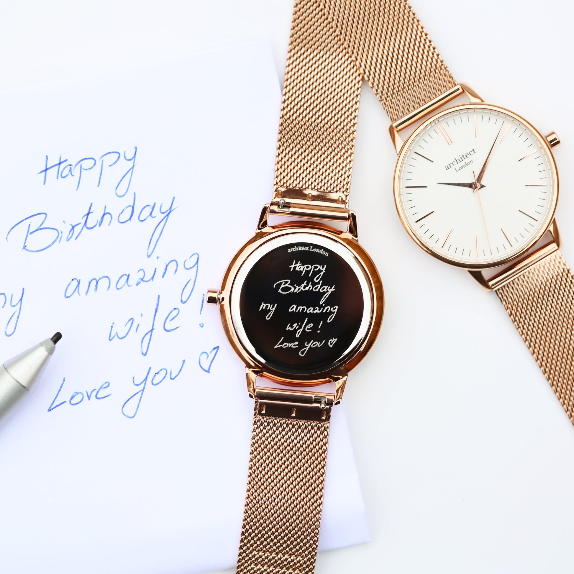 Personalized Ladies' Watches - Ladies Handwriting Engraved Watch in Rose Gold 