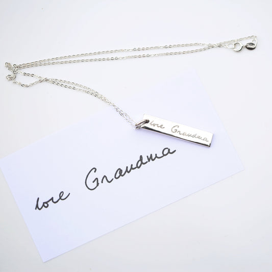 Sterling Silver Bar Necklace - Actual Handwriting
