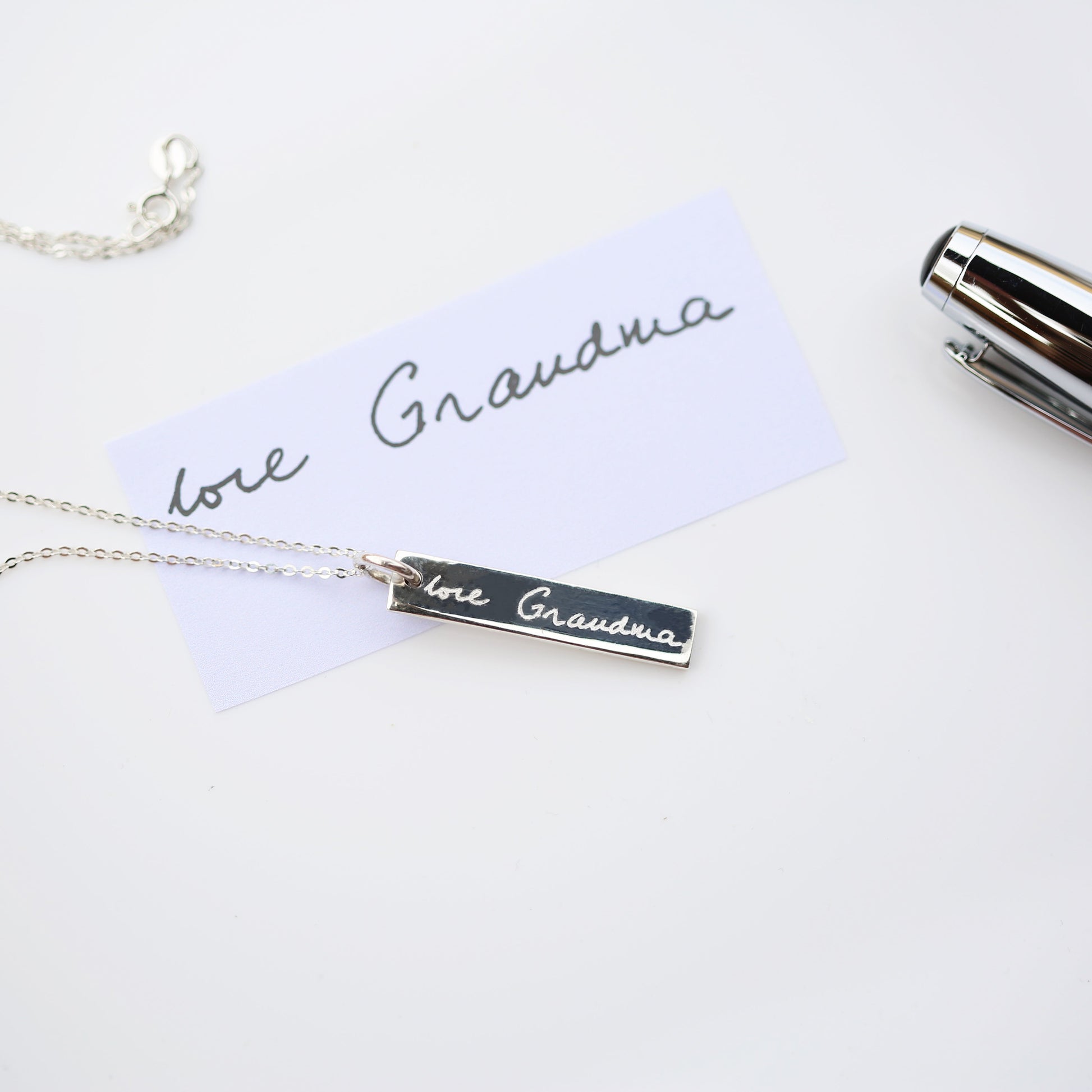 Personalized Necklaces - Sterling Silver Bar Necklace - Actual Handwriting 