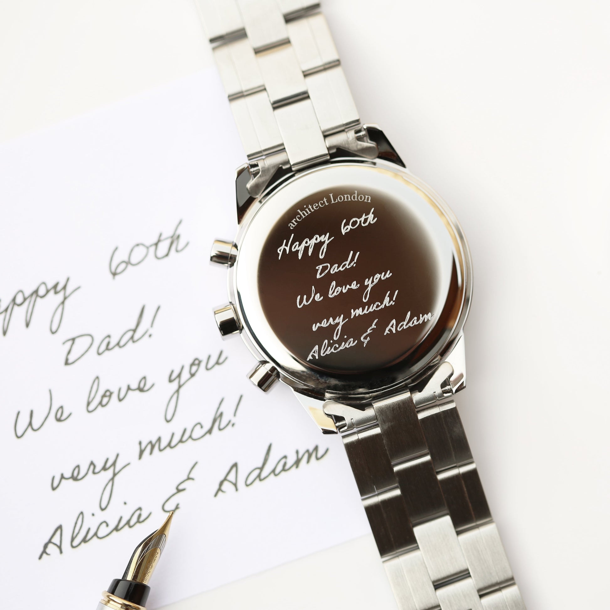 Personalized Men's Watches - Men's Handwriting Engraved Swiss Watch 