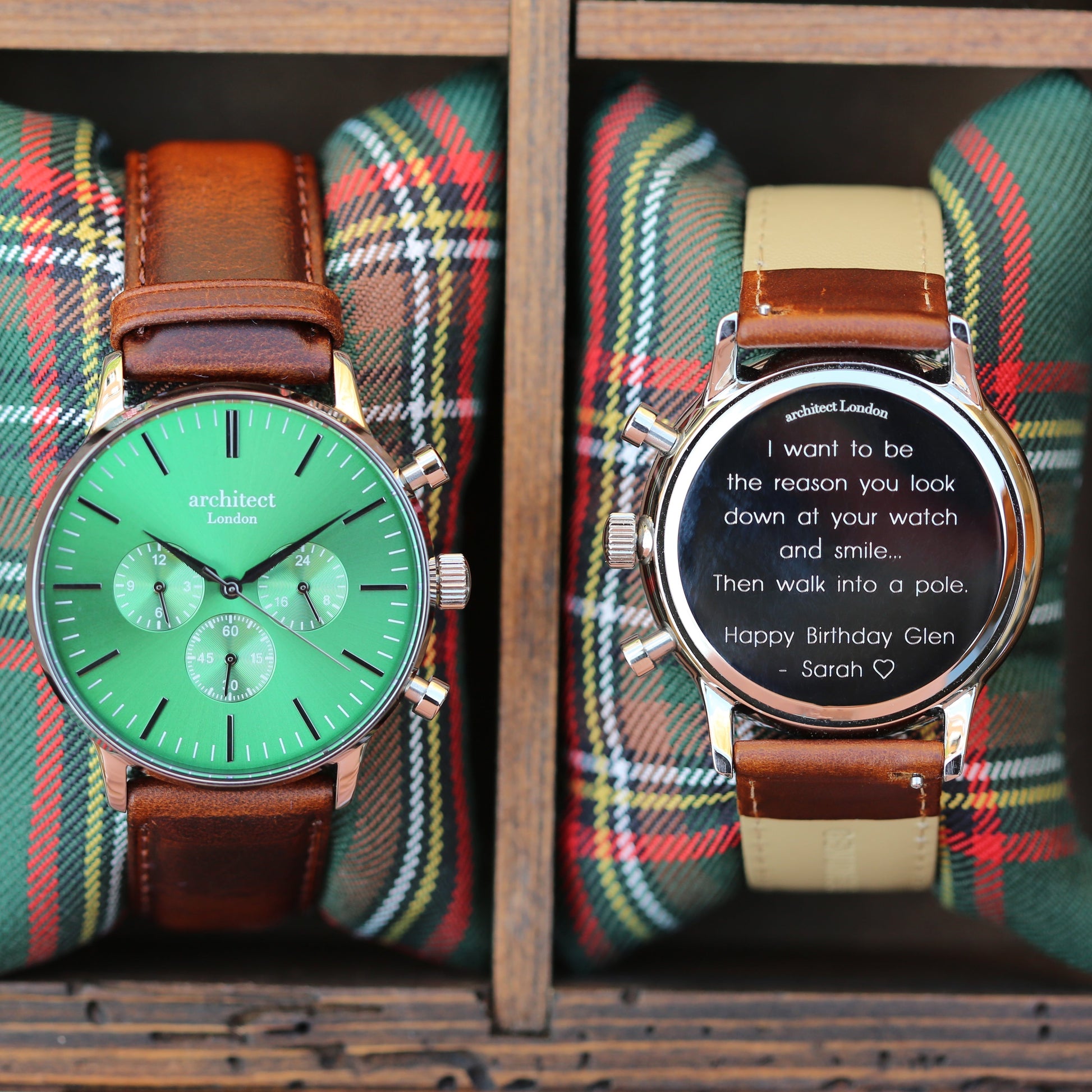 Personalized Men's Watches - Men's Architect Personalized Watch In Envy Green & Walnut 
