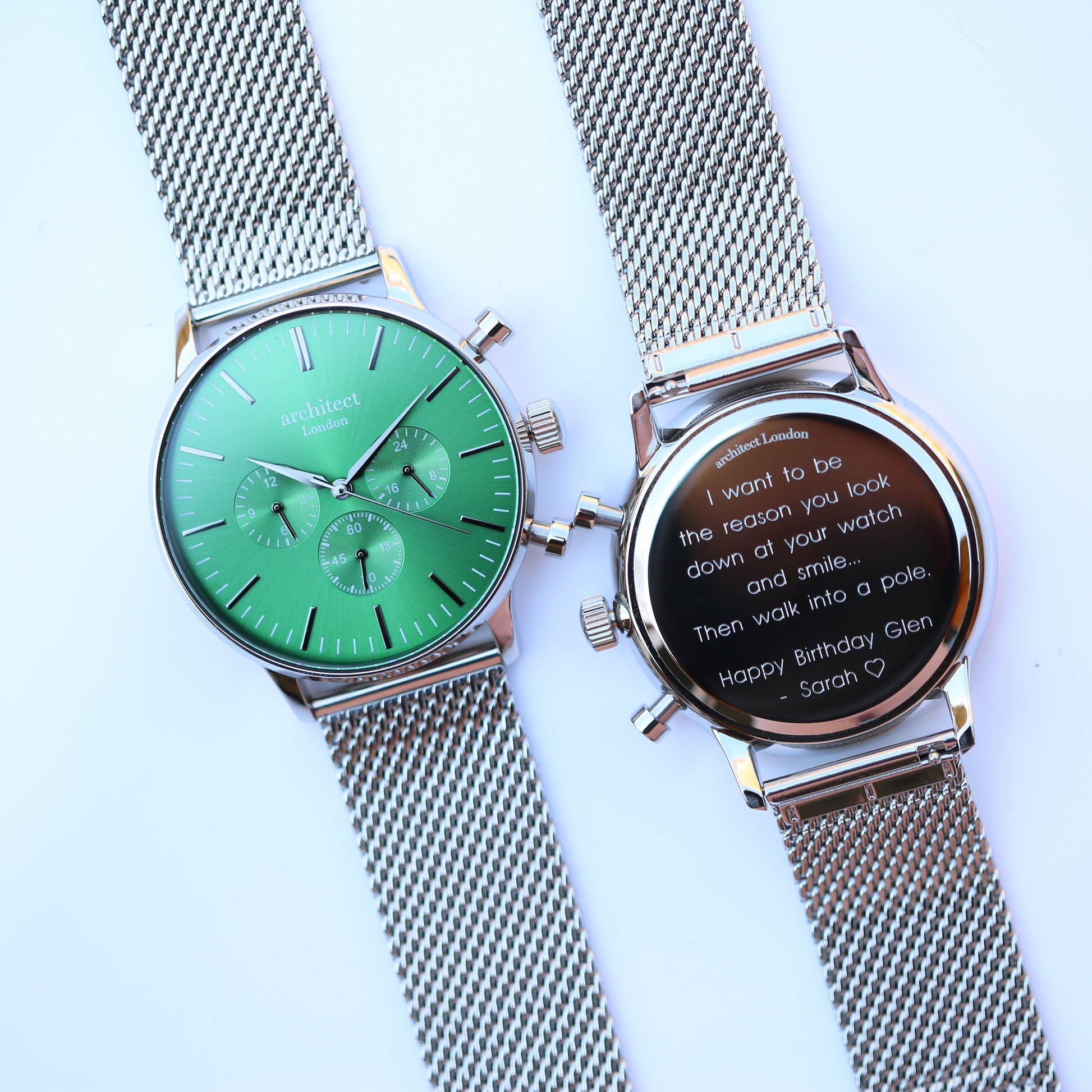 Personalized Men's Watches - Men's Architect Engraved Watch In Envy Green & Silver 