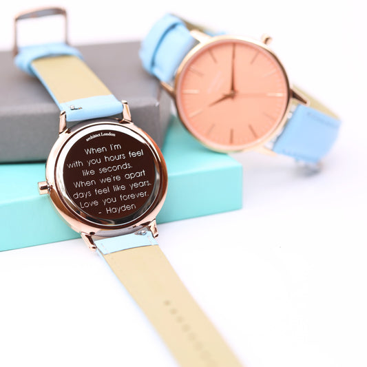 Ladies Architēct Coral Engraved Watch In Light Blue