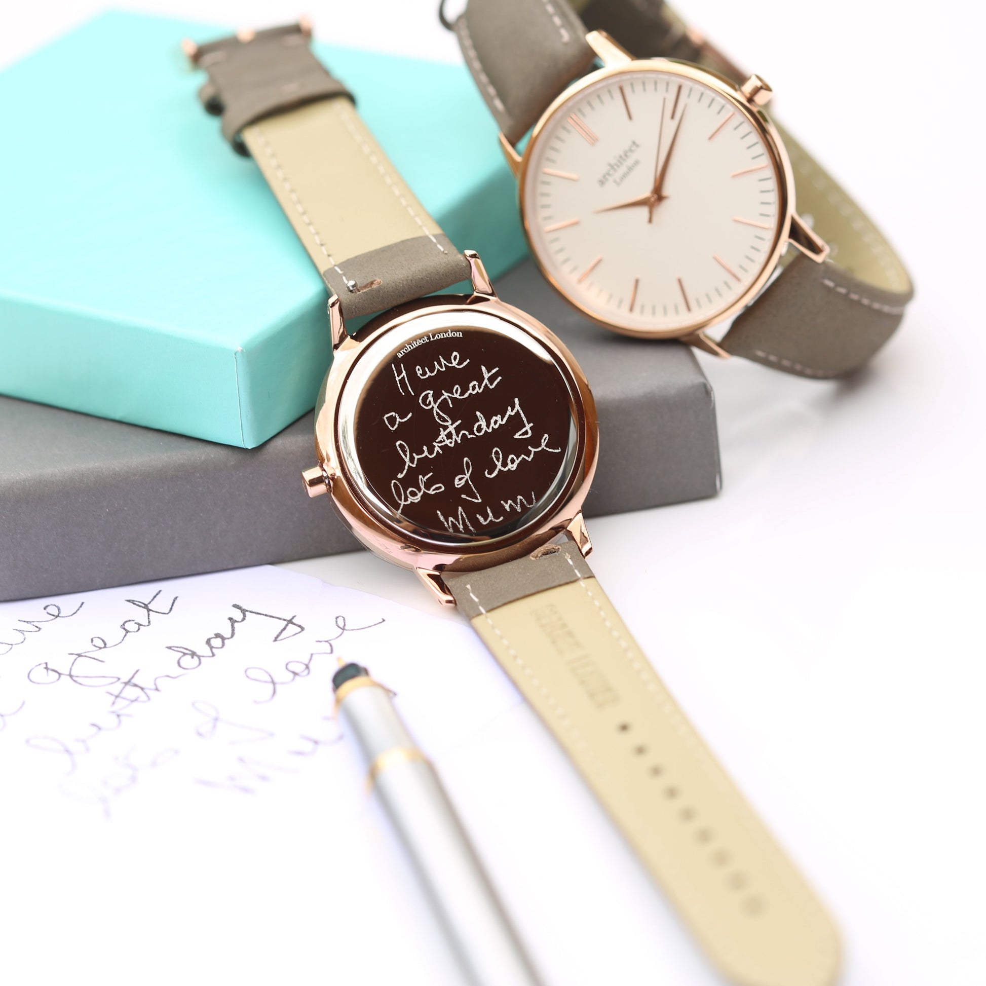 Personalized Ladies' Watches - Ladies Handwriting Engraved Watch in Light Grey 
