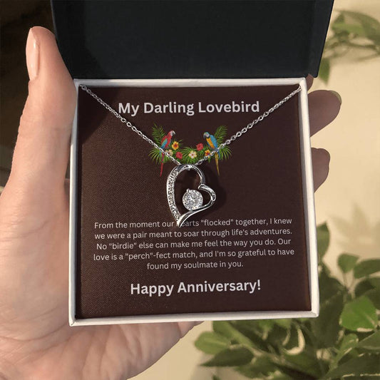 Zirconia Heart Necklace + Lovebird Anniversary Card