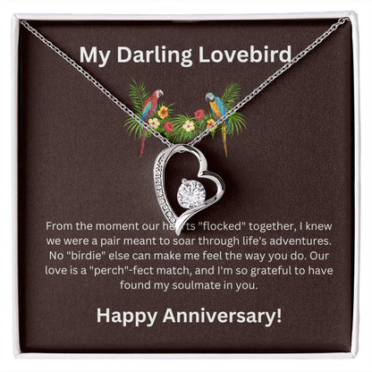 Zirconia Heart Necklace + Lovebird Anniversary Card - GiftsofaKind